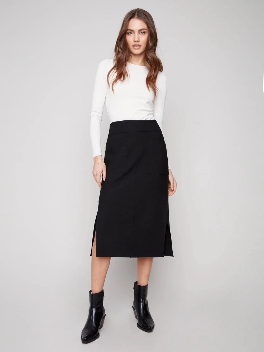 Charlie B Black Stretch Midi Skirt size 4 new with tags